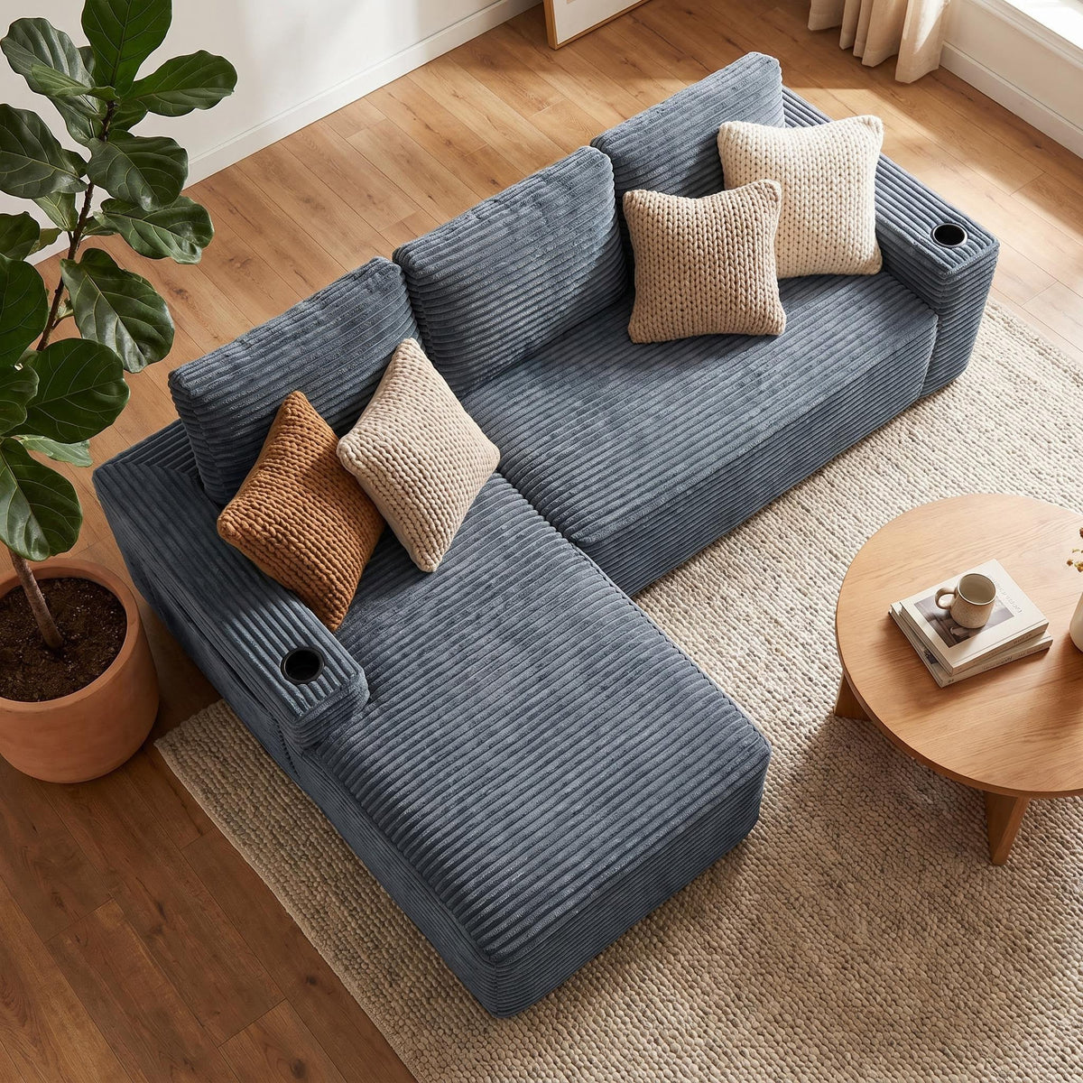 104 Inch Cloud Sectional Couch,Modern Modular Sectional Sofa with Deep Seat,Corduroy Boneless Couches with L-Shape Chaise for Living Room Bedroom,No Assembly Required - Sonkuki