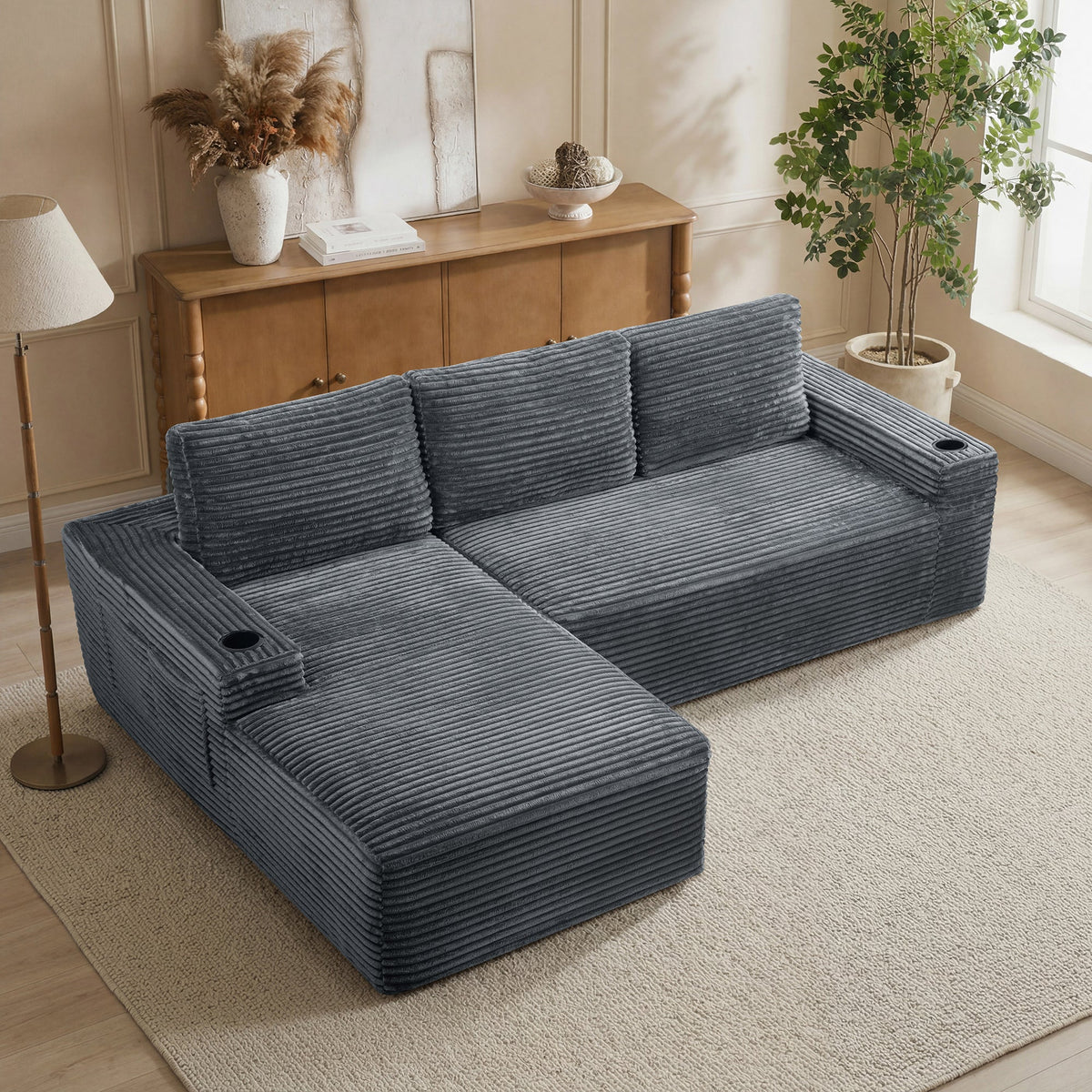 104 Inch Cloud Sectional Couch,Modern Modular Sectional Sofa with Deep Seat,Corduroy Boneless Couches with L-Shape Chaise for Living Room Bedroom,No Assembly Required - Sonkuki