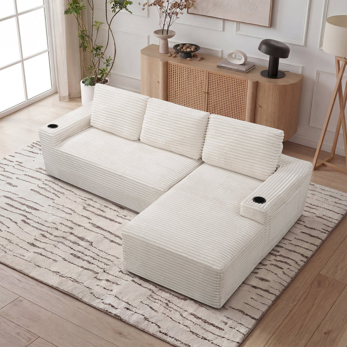 104 Inch Cloud Sectional Couch,Modern Modular Sectional Sofa with Deep Seat,Corduroy Boneless Couches with L-Shape Chaise for Living Room Bedroom,No Assembly Required - Sonkuki