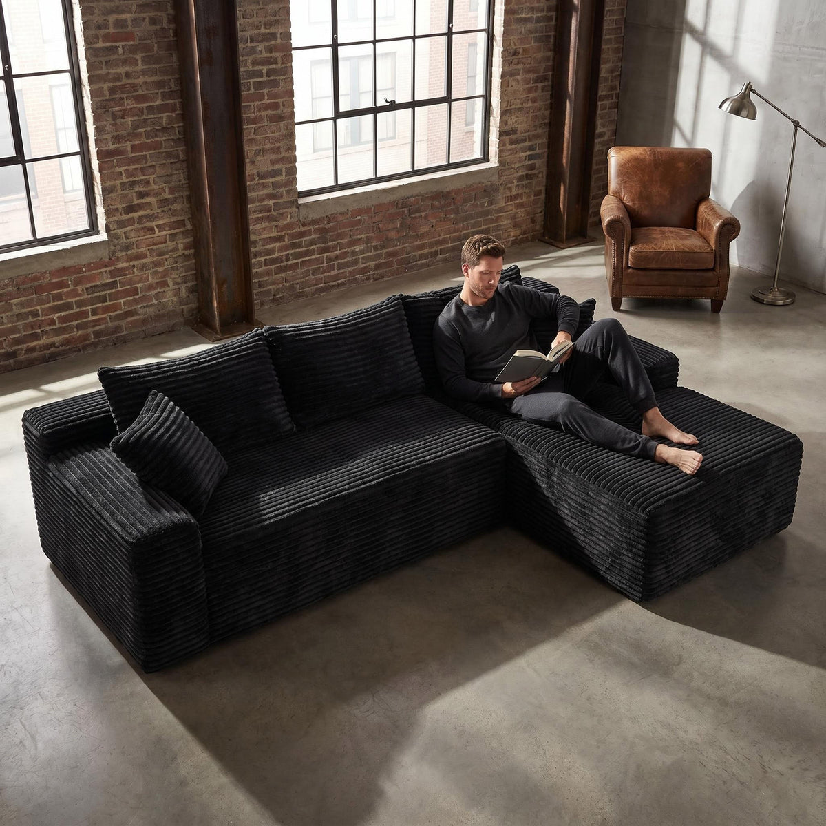 106.3" Cloud Modular Sectional Sofa Couch with L-Shape Chaise,Modern Minimalist Upholstered Couches for Living Room Bedroom,Deep Seat Corner Couch,No Assembly Required - Sonkuki