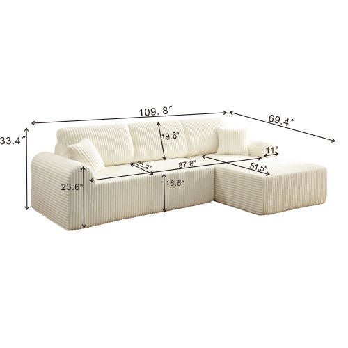 106.3" Cloud Modular Sectional Sofa Couch with L-Shape Chaise,Modern Minimalist Upholstered Couches for Living Room Bedroom,Deep Seat Corner Couch,No Assembly Required - Sonkuki