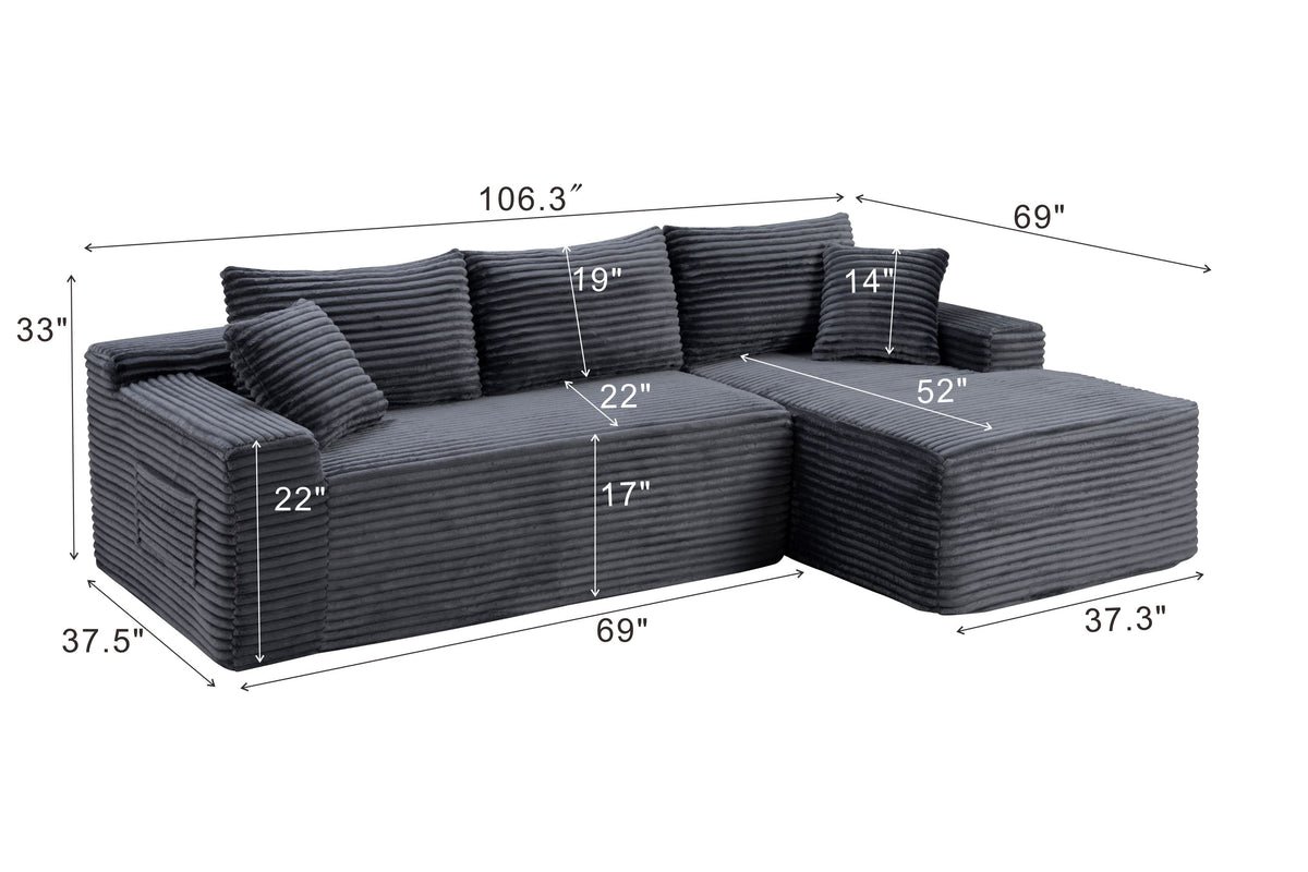 106.3" Cloud Modular Sectional Sofa Couch with L-Shape Chaise,Modern Minimalist Upholstered Couches for Living Room Bedroom,Deep Seat Corner Couch,No Assembly Required - Sonkuki