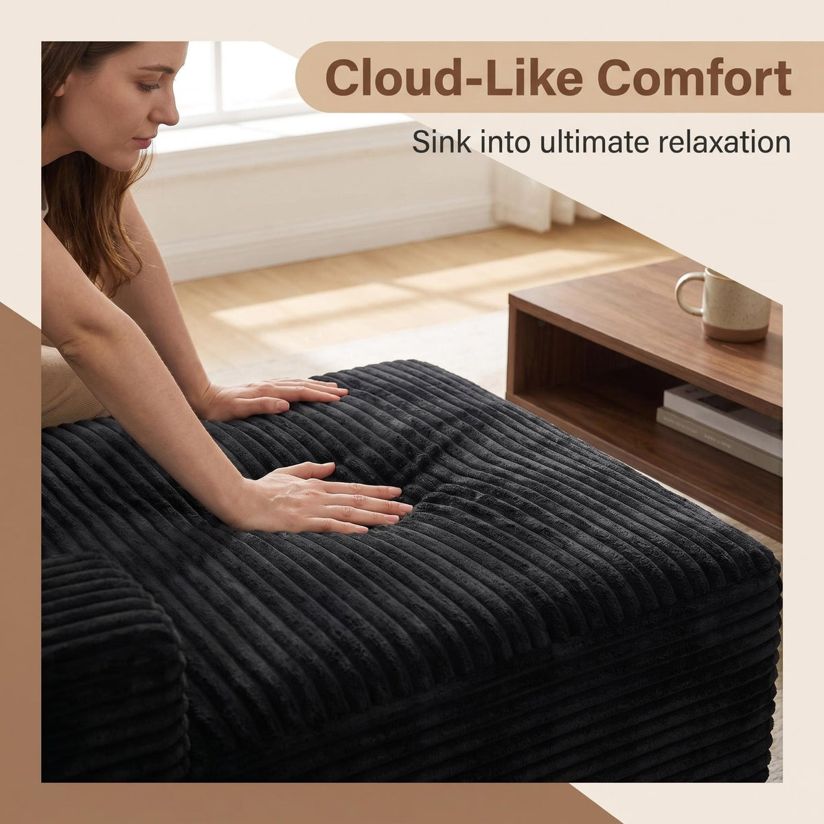 106.3" Cloud Modular Sectional Sofa Couch with L-Shape Chaise,Modern Minimalist Upholstered Couches for Living Room Bedroom,Deep Seat Corner Couch,No Assembly Required - Sonkuki