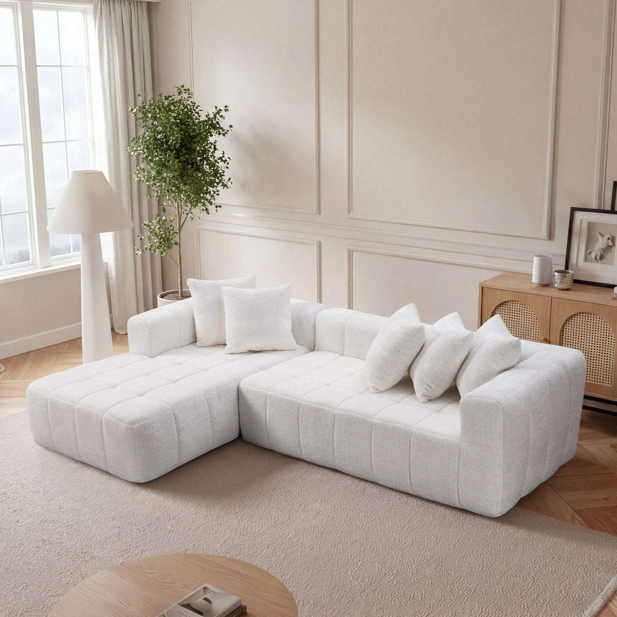 106.3" Cloud Modular Sectional Sofa Couch with L-Shape Chaise,Modern Minimalist Upholstered Couches for Living Room Bedroom,Deep Seat Corner Couch,No Assembly Required - Sonkuki