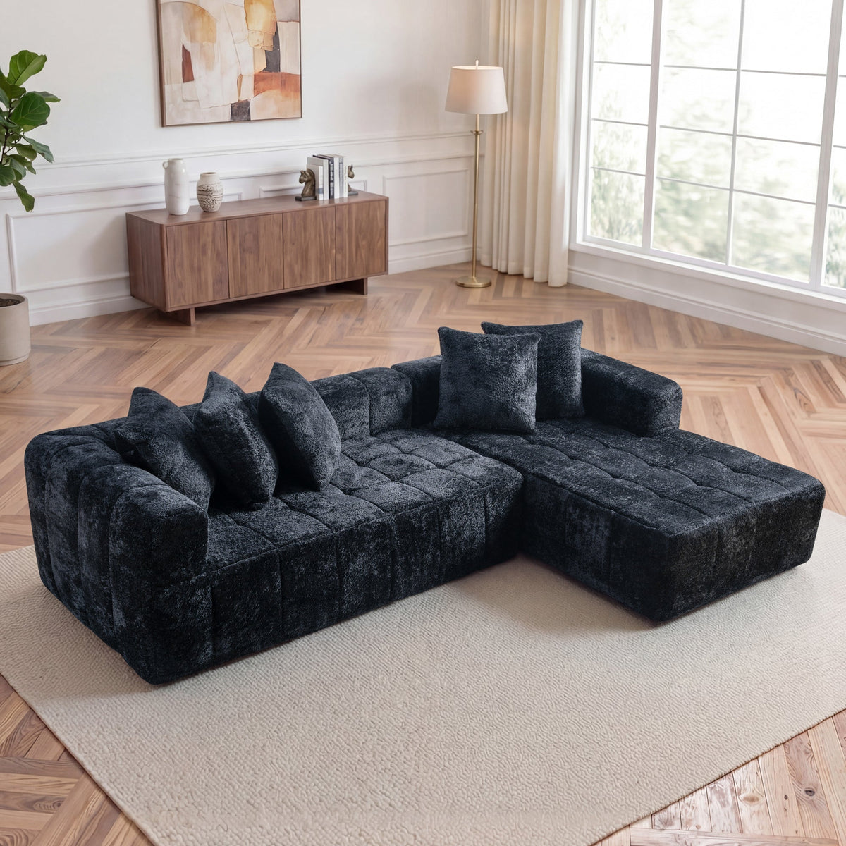 106.3" Cloud Modular Sectional Sofa Couch with L-Shape Chaise,Modern Minimalist Upholstered Couches for Living Room Bedroom,Deep Seat Corner Couch,No Assembly Required - Sonkuki