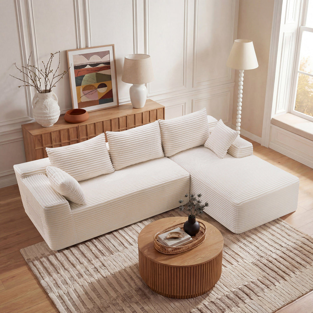 106.3" Cloud Modular Sectional Sofa Couch with L-Shape Chaise,Modern Minimalist Upholstered Couches for Living Room Bedroom,Deep Seat Corner Couch,No Assembly Required - Sonkuki