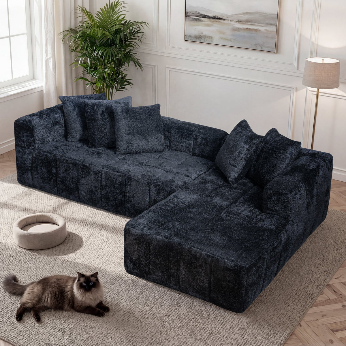106.3" Cloud Modular Sectional Sofa Couch with L-Shape Chaise,Modern Minimalist Upholstered Couches for Living Room Bedroom,Deep Seat Corner Couch,No Assembly Required - Sonkuki