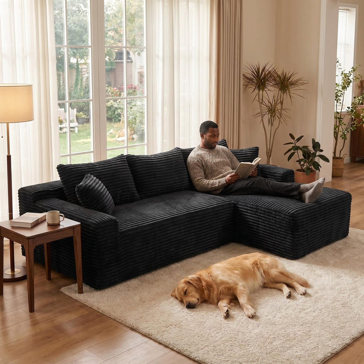 106.3" Cloud Modular Sectional Sofa Couch with L-Shape Chaise,Modern Minimalist Upholstered Couches for Living Room Bedroom,Deep Seat Corner Couch,No Assembly Required - Sonkuki