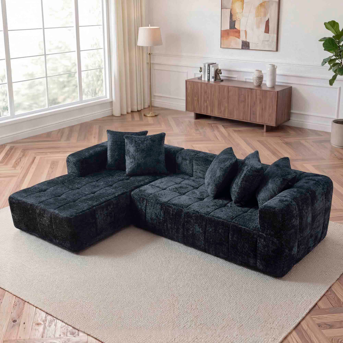 106.3" Cloud Modular Sectional Sofa Couch with L-Shape Chaise,Modern Minimalist Upholstered Couches for Living Room Bedroom,Deep Seat Corner Couch,No Assembly Required - Sonkuki