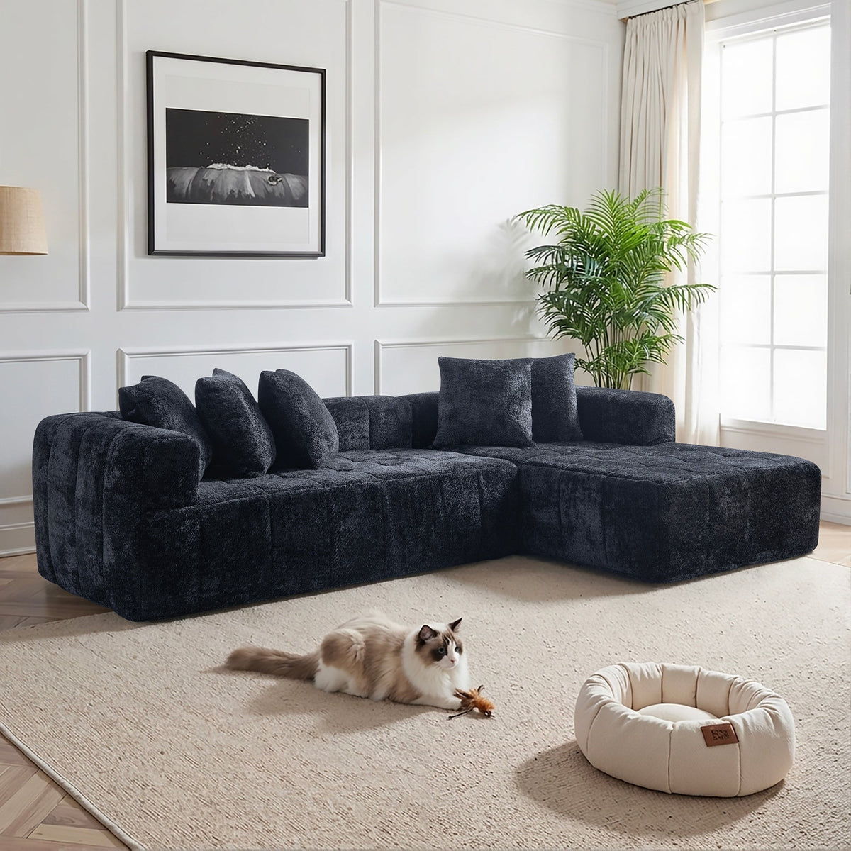 106.3" Cloud Modular Sectional Sofa Couch with L-Shape Chaise,Modern Minimalist Upholstered Couches for Living Room Bedroom,Deep Seat Corner Couch,No Assembly Required - Sonkuki