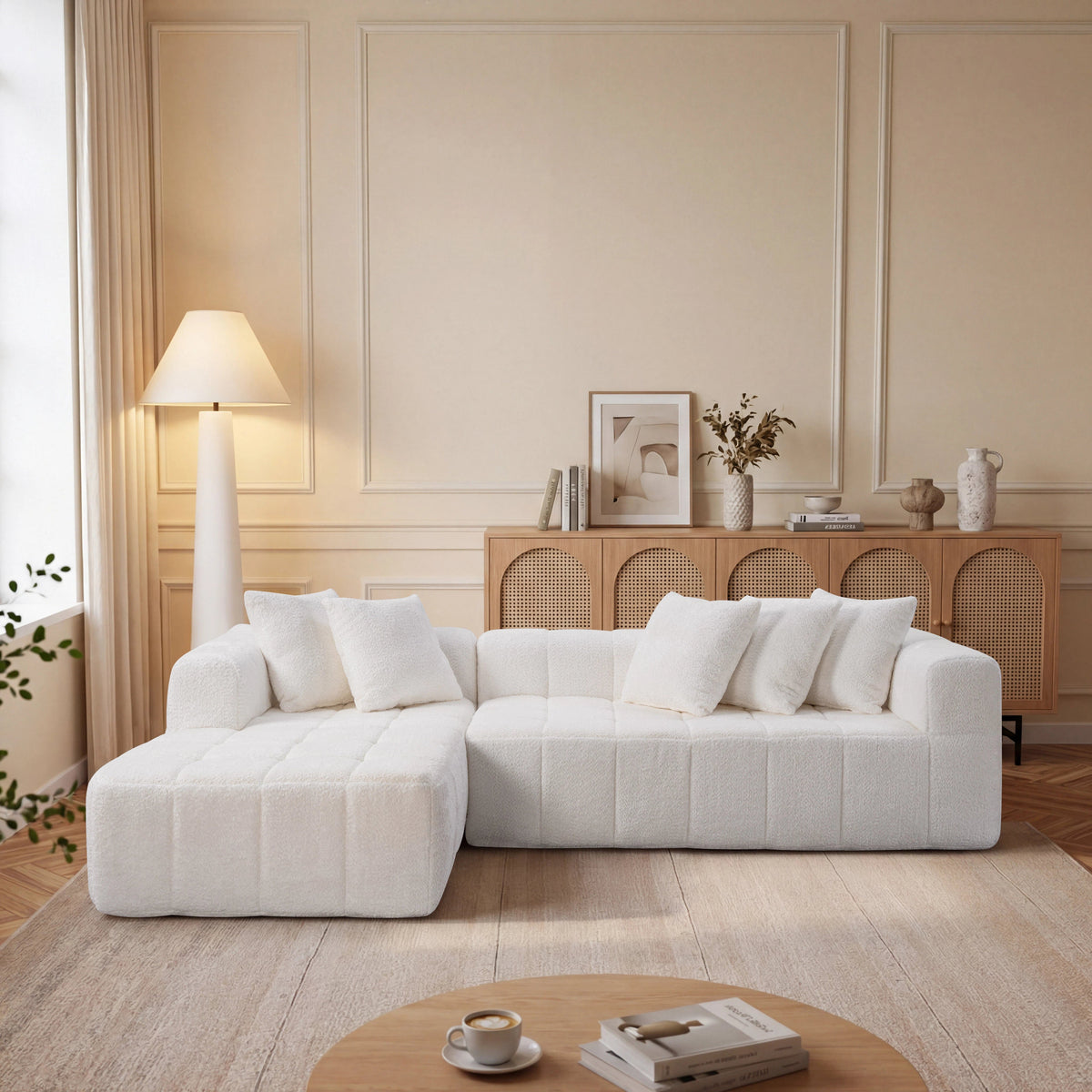 106.3" Cloud Modular Sectional Sofa Couch with L-Shape Chaise,Modern Minimalist Upholstered Couches for Living Room Bedroom,Deep Seat Corner Couch,No Assembly Required - Sonkuki