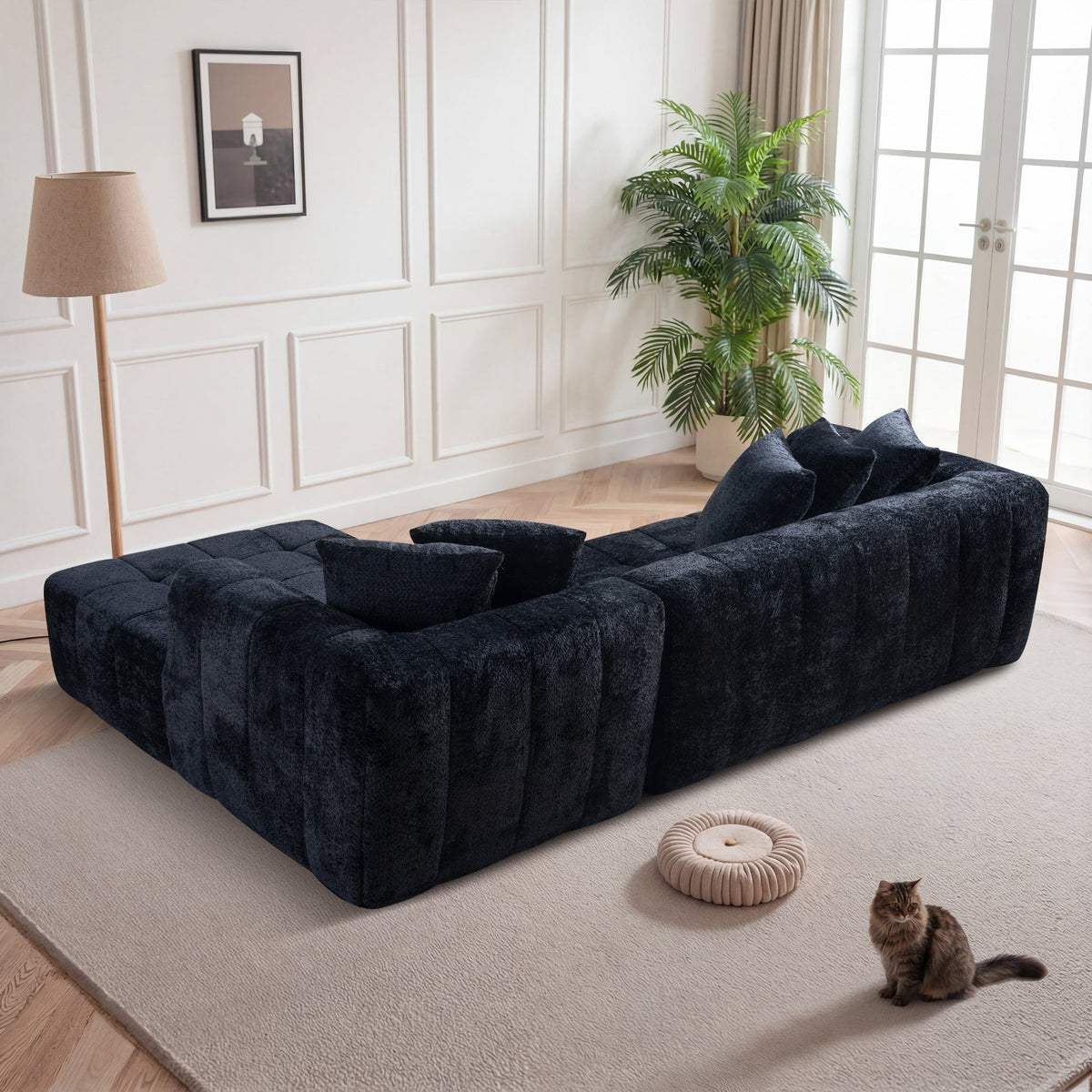 106.3" Cloud Modular Sectional Sofa Couch with L-Shape Chaise,Modern Minimalist Upholstered Couches for Living Room Bedroom,Deep Seat Corner Couch,No Assembly Required - Sonkuki