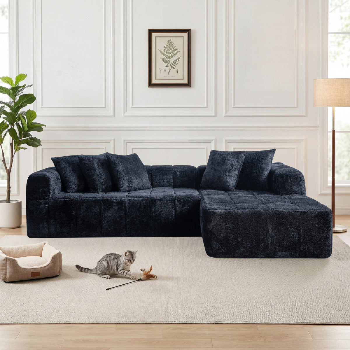 106.3" Cloud Modular Sectional Sofa Couch with L-Shape Chaise,Modern Minimalist Upholstered Couches for Living Room Bedroom,Deep Seat Corner Couch,No Assembly Required - Sonkuki