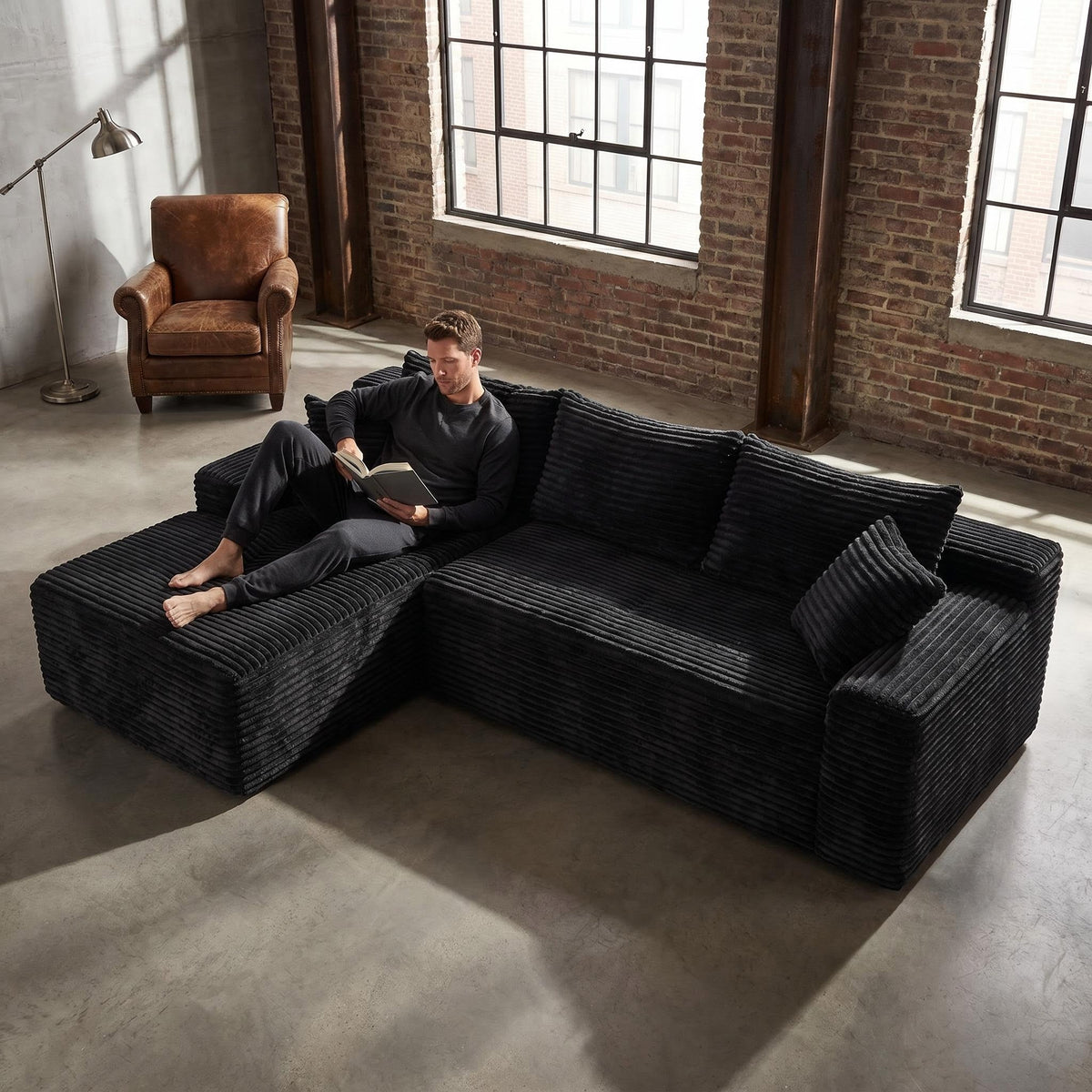106.3" Cloud Modular Sectional Sofa Couch with L-Shape Chaise,Modern Minimalist Upholstered Couches for Living Room Bedroom,Deep Seat Corner Couch,No Assembly Required - Sonkuki