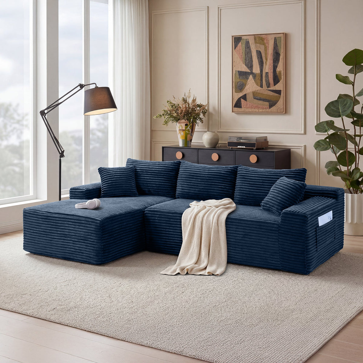 106.3" Cloud Modular Sectional Sofa Couch with L-Shape Chaise,Modern Minimalist Upholstered Couches for Living Room Bedroom,Deep Seat Corner Couch,No Assembly Required - Sonkuki