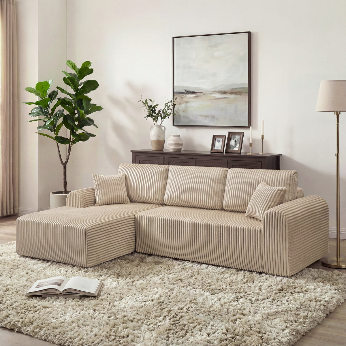 106.3" Cloud Modular Sectional Sofa Couch with L-Shape Chaise,Modern Minimalist Upholstered Couches for Living Room Bedroom,Deep Seat Corner Couch,No Assembly Required - Sonkuki