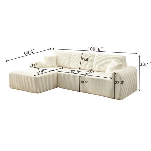 106.3" Cloud Modular Sectional Sofa Couch with L-Shape Chaise,Modern Minimalist Upholstered Couches for Living Room Bedroom,Deep Seat Corner Couch,No Assembly Required - Sonkuki