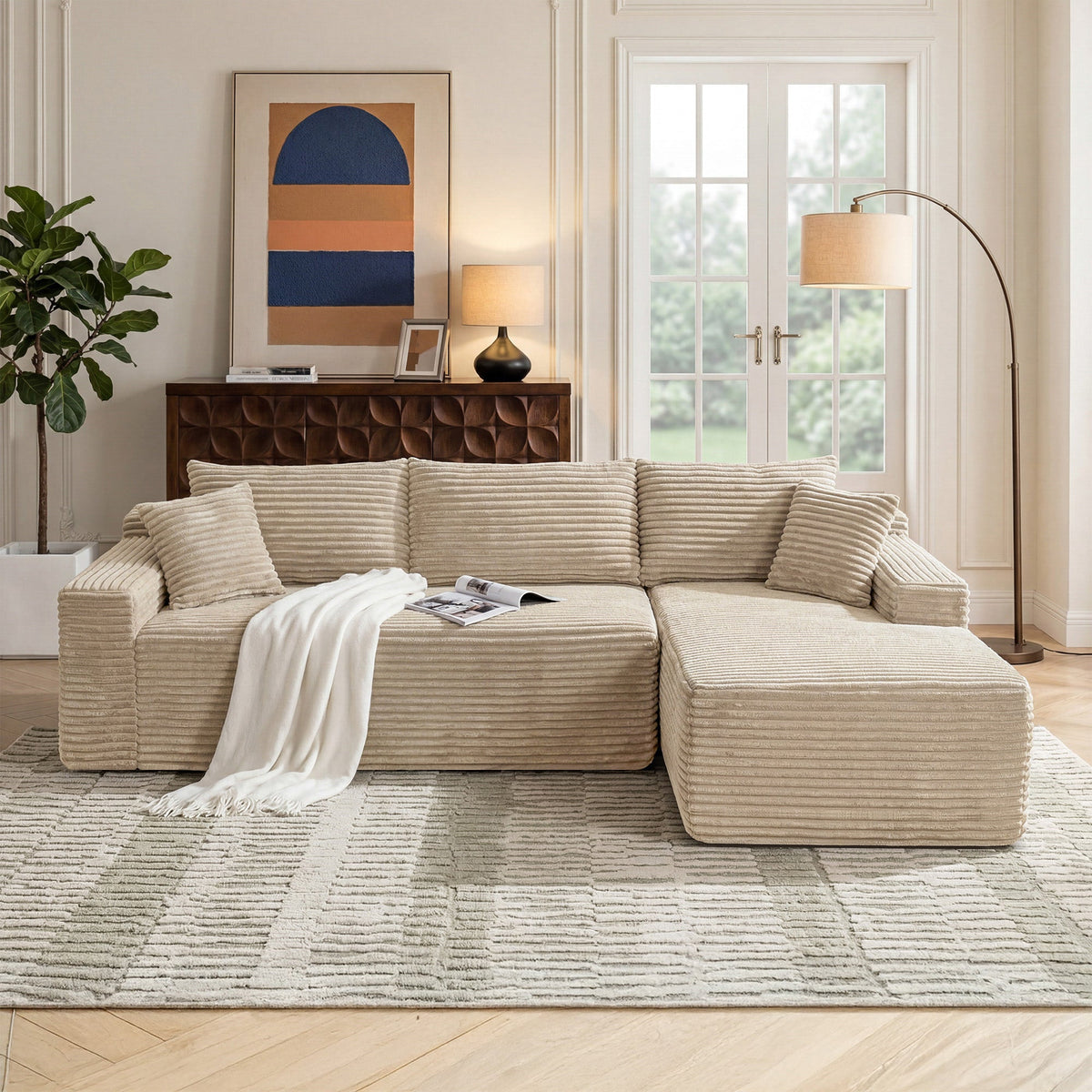 106.3" Cloud Modular Sectional Sofa Couch with L-Shape Chaise,Modern Minimalist Upholstered Couches for Living Room Bedroom,Deep Seat Corner Couch,No Assembly Required - Sonkuki