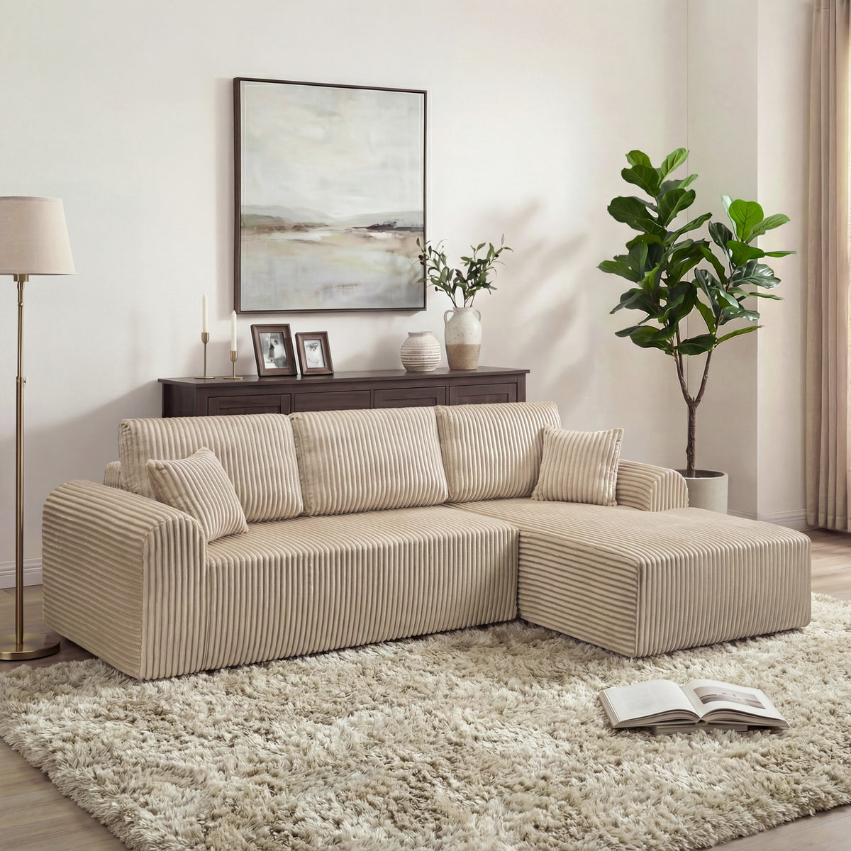 106.3" Cloud Modular Sectional Sofa Couch with L-Shape Chaise,Modern Minimalist Upholstered Couches for Living Room Bedroom,Deep Seat Corner Couch,No Assembly Required - Sonkuki