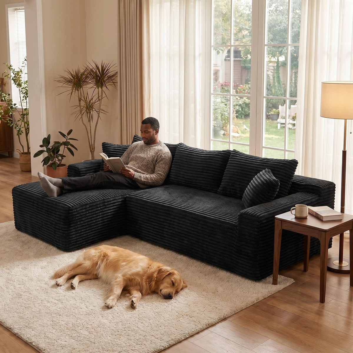 106.3" Cloud Modular Sectional Sofa Couch with L-Shape Chaise,Modern Minimalist Upholstered Couches for Living Room Bedroom,Deep Seat Corner Couch,No Assembly Required - Sonkuki