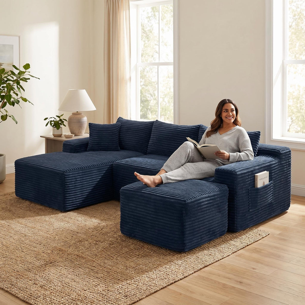 106.3" U-Shaped Cloud Sectional Sofa with Deep Seat,No Assembly Required,Modular Couches Sleeper for Living Room,Bedroom,Apartment - Sonkuki