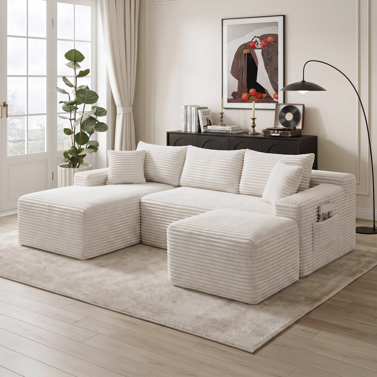 106.3" U-Shaped Cloud Sectional Sofa with Deep Seat,No Assembly Required,Modular Couches Sleeper for Living Room,Bedroom,Apartment - Sonkuki