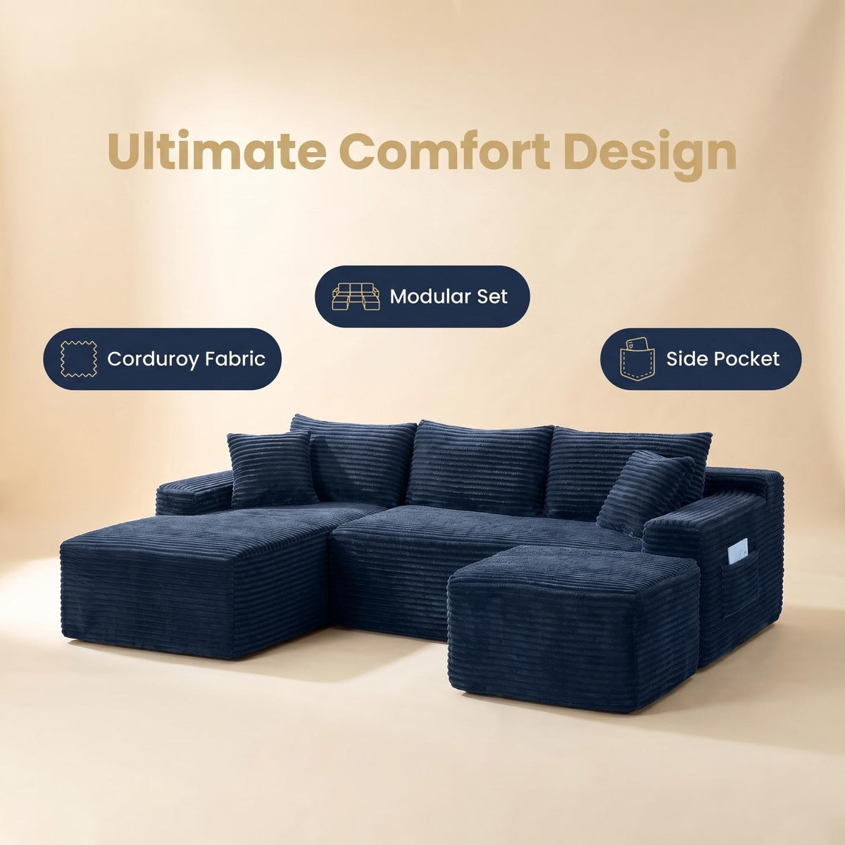 106.3" U-Shaped Cloud Sectional Sofa with Deep Seat,No Assembly Required,Modular Couches Sleeper for Living Room,Bedroom,Apartment - Sonkuki