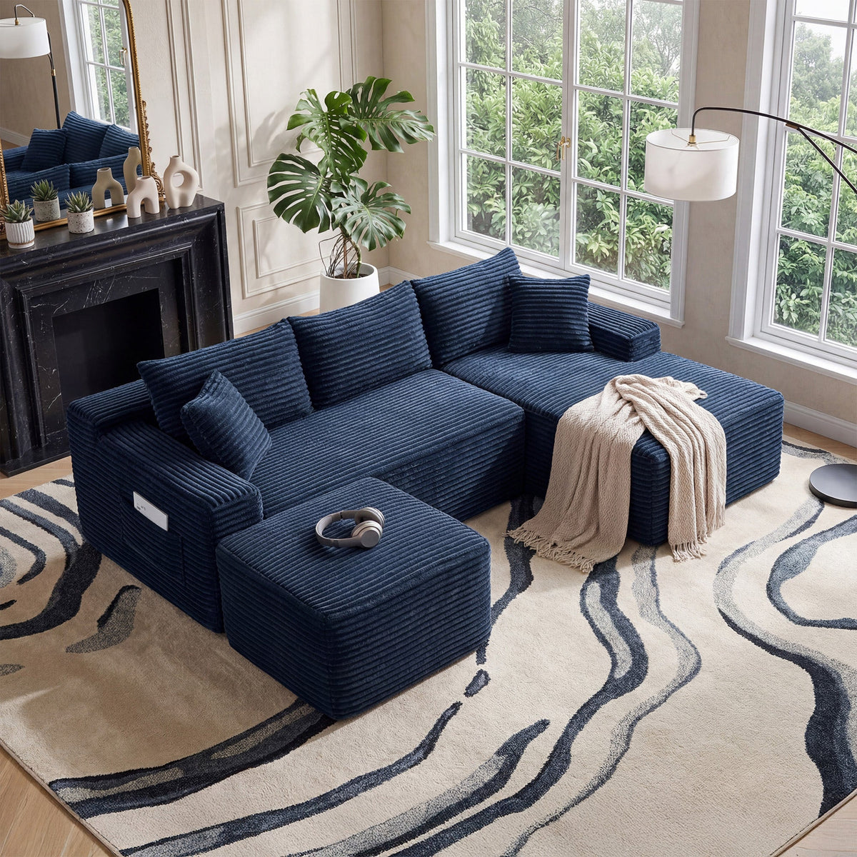 106.3" U-Shaped Cloud Sectional Sofa with Deep Seat,No Assembly Required,Modular Couches Sleeper for Living Room,Bedroom,Apartment - Sonkuki