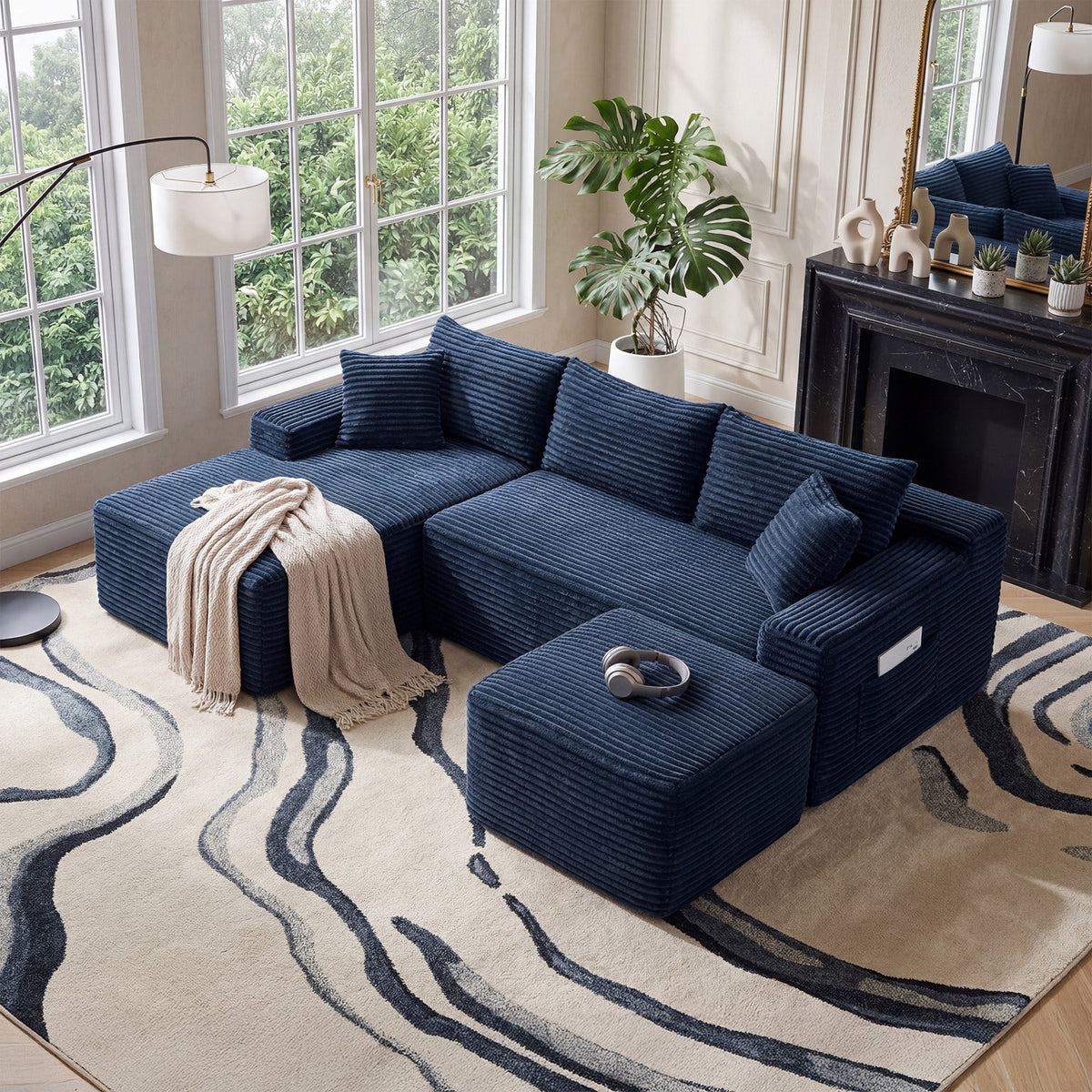 106.3" U-Shaped Cloud Sectional Sofa with Deep Seat,No Assembly Required,Modular Couches Sleeper for Living Room,Bedroom,Apartment - Sonkuki