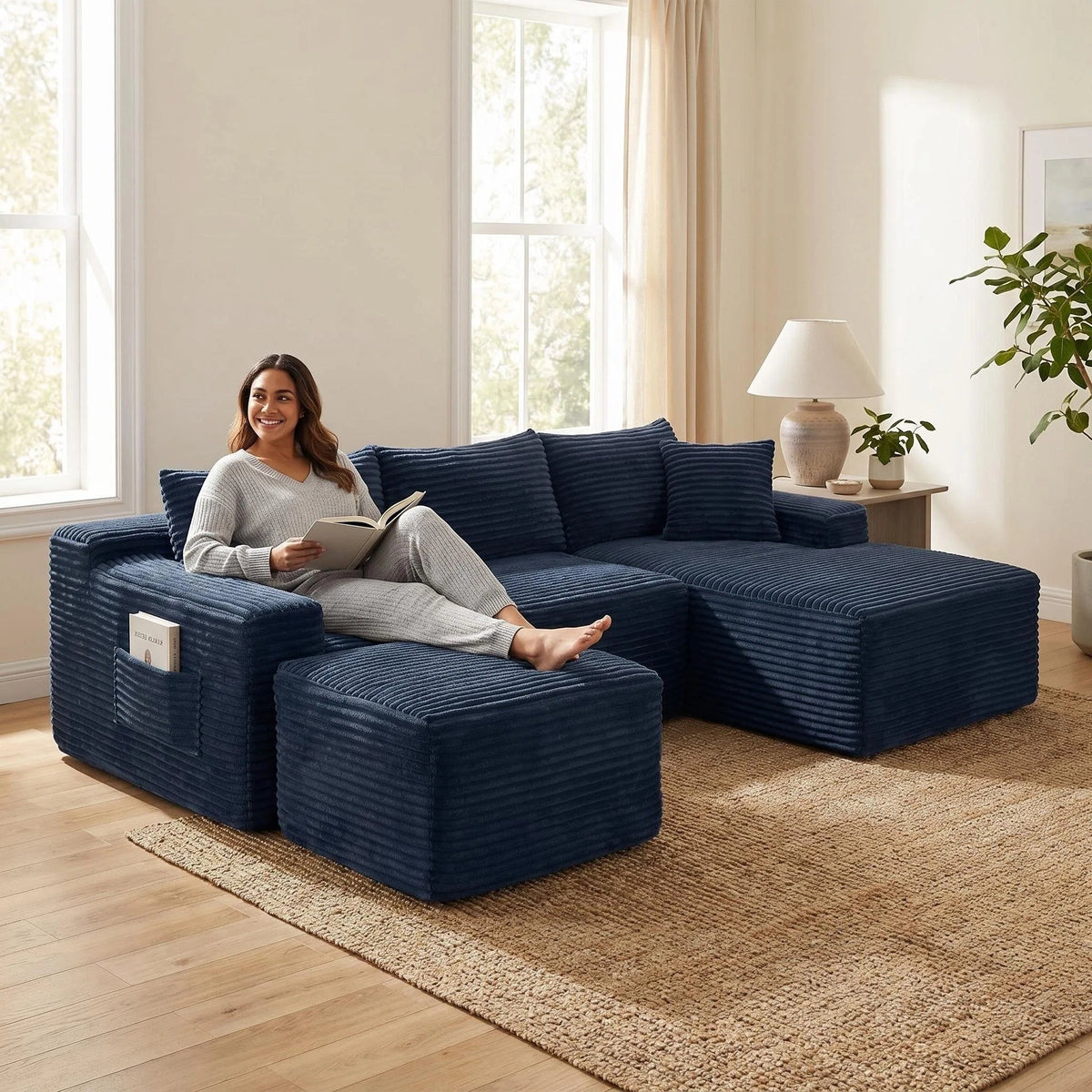 106.3" U-Shaped Cloud Sectional Sofa with Deep Seat,No Assembly Required,Modular Couches Sleeper for Living Room,Bedroom,Apartment - Sonkuki