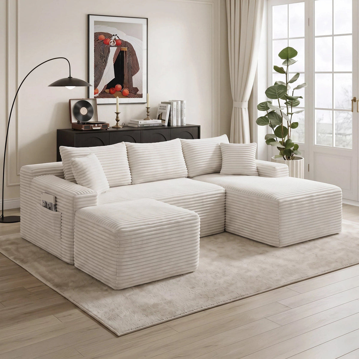 106.3" U-Shaped Cloud Sectional Sofa with Deep Seat,No Assembly Required,Modular Couches Sleeper for Living Room,Bedroom,Apartment - Sonkuki