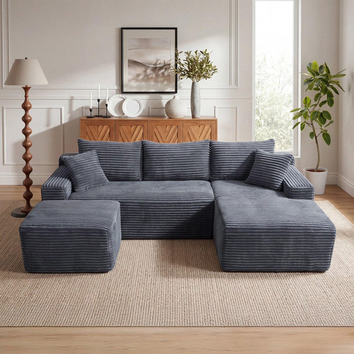 106.3" U-Shaped Cloud Sectional Sofa with Deep Seat,No Assembly Required,Modular Couches Sleeper for Living Room,Bedroom,Apartment - Sonkuki