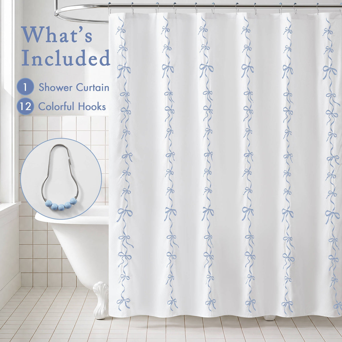 13 PCS Addison Bowed Shower Curtain Set - Sonkuki