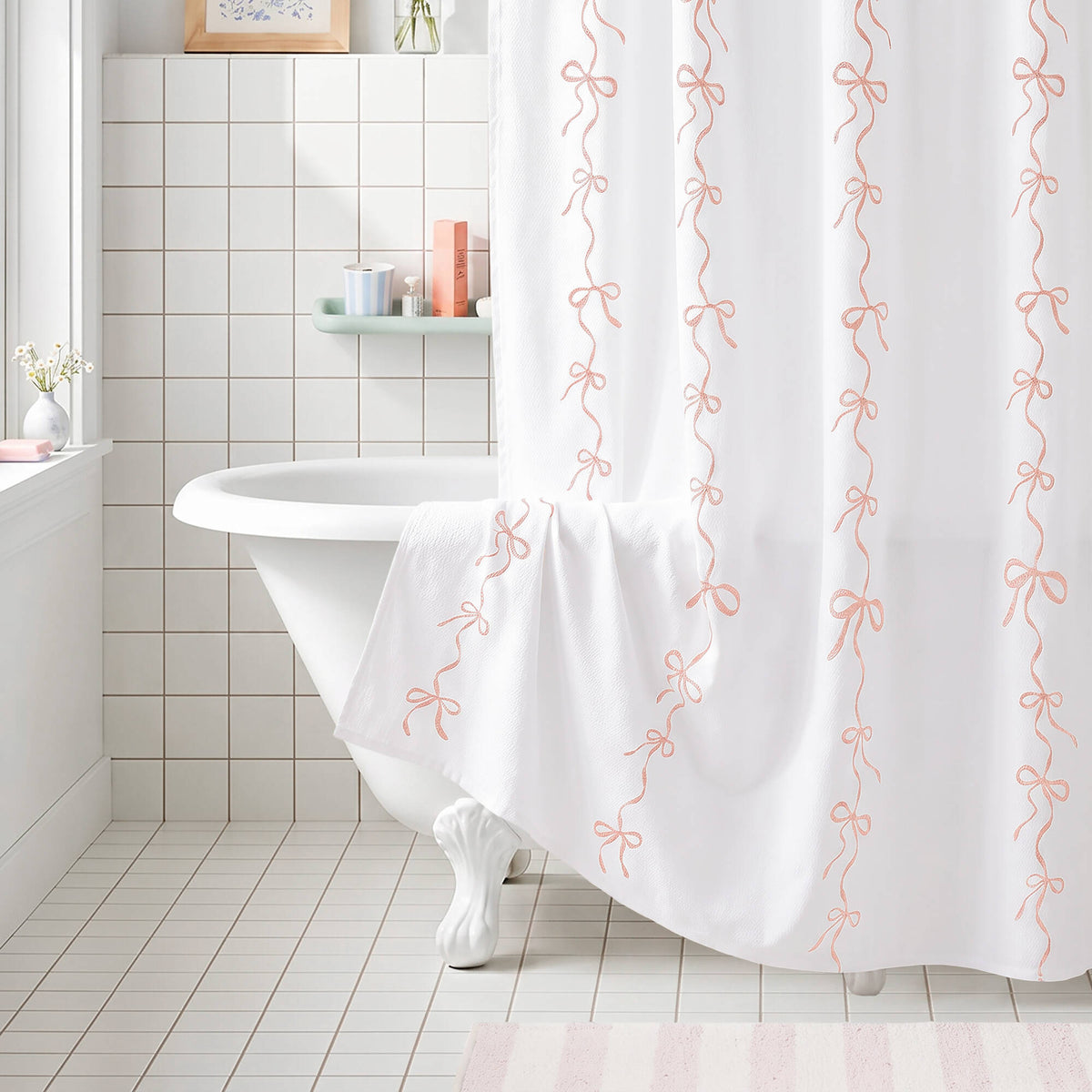 13 PCS Addison Bowed Shower Curtain Set - Sonkuki