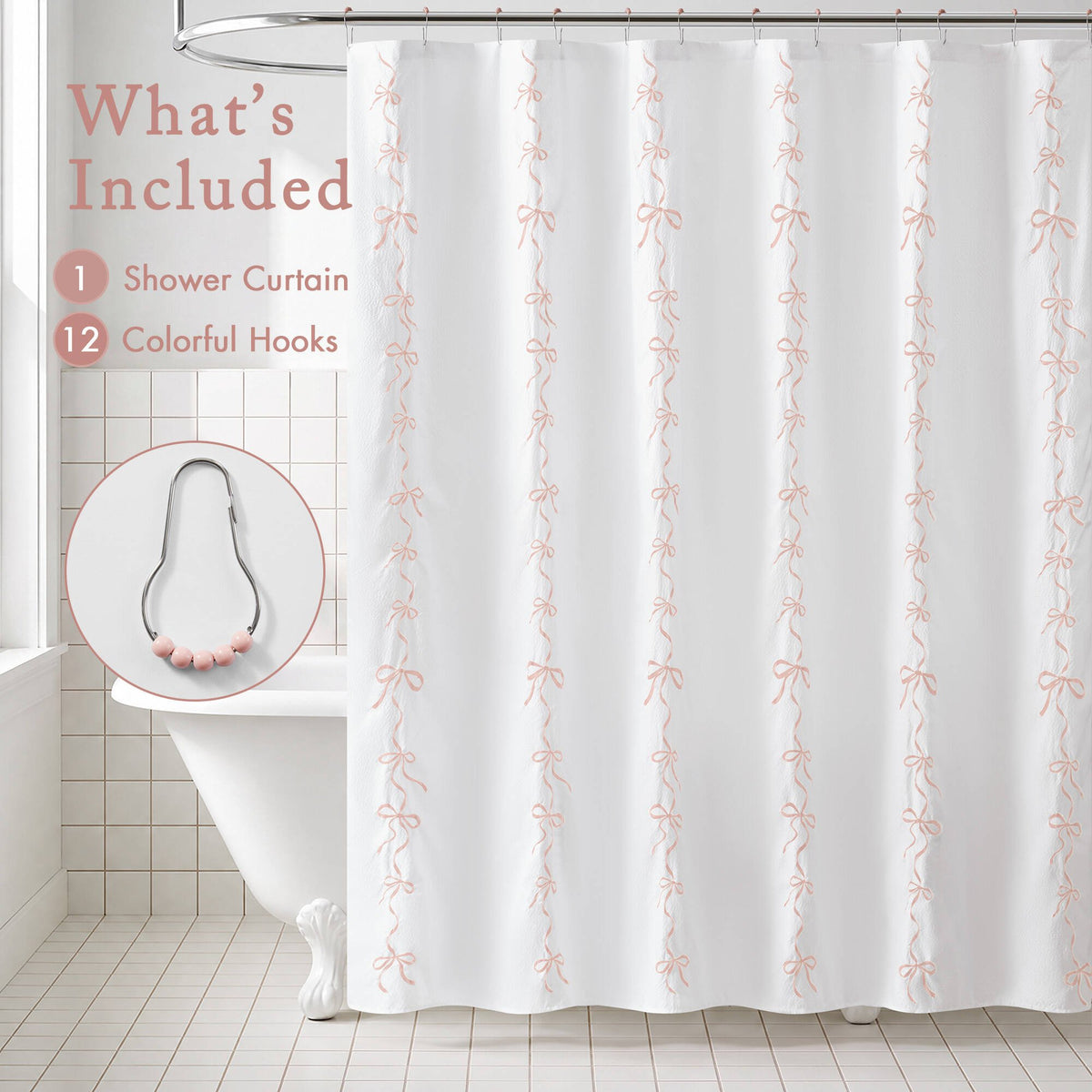 13 PCS Addison Bowed Shower Curtain Set - Sonkuki