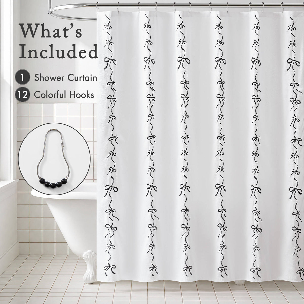 13 PCS Addison Bowed Shower Curtain Set - Sonkuki
