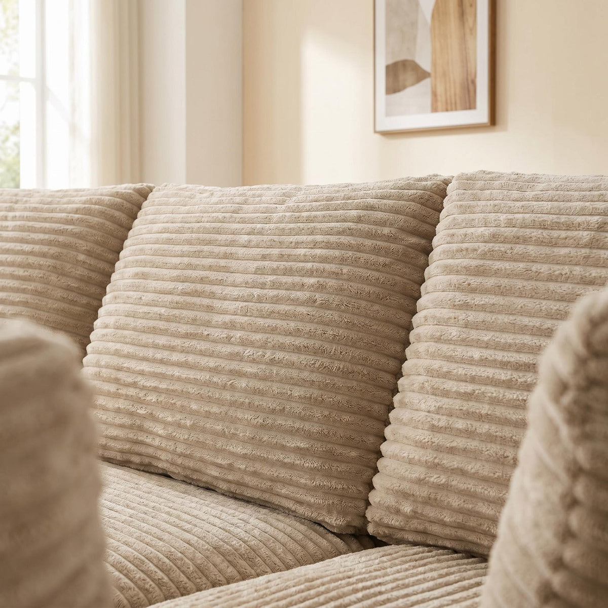 135.4" Upholstered Sectional Sofa, Corduroy Modular Floor Sofa with 2 Accent Pillows for Living Room - Sonkuki