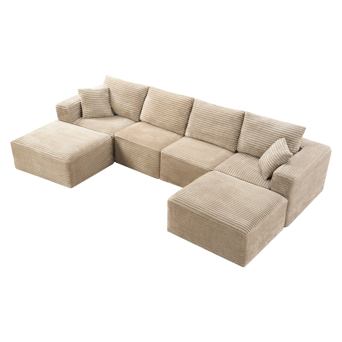 135.4" Upholstered Sectional Sofa, Corduroy Modular Floor Sofa with 2 Accent Pillows for Living Room - Sonkuki