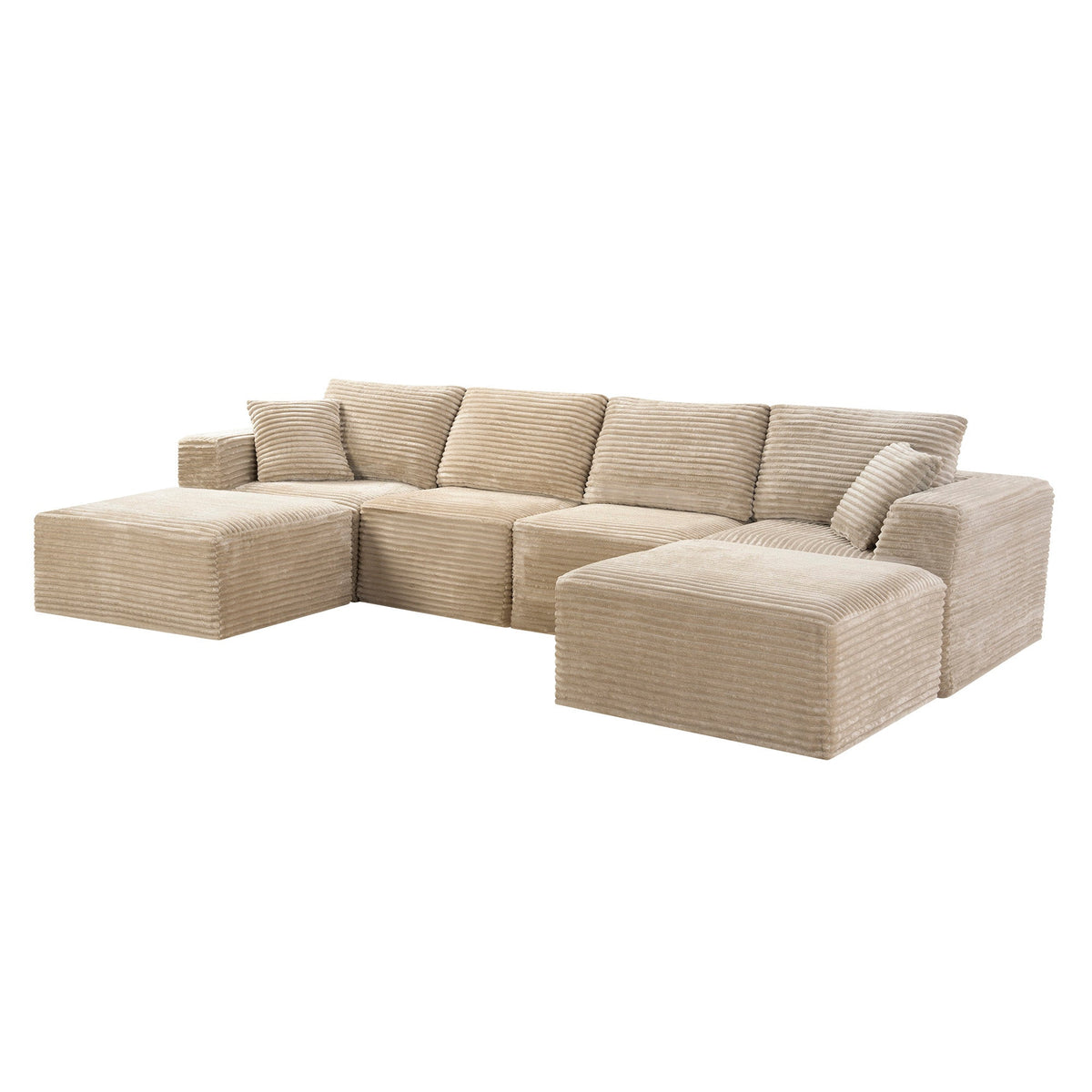 135.4" Upholstered Sectional Sofa, Corduroy Modular Floor Sofa with 2 Accent Pillows for Living Room - Sonkuki