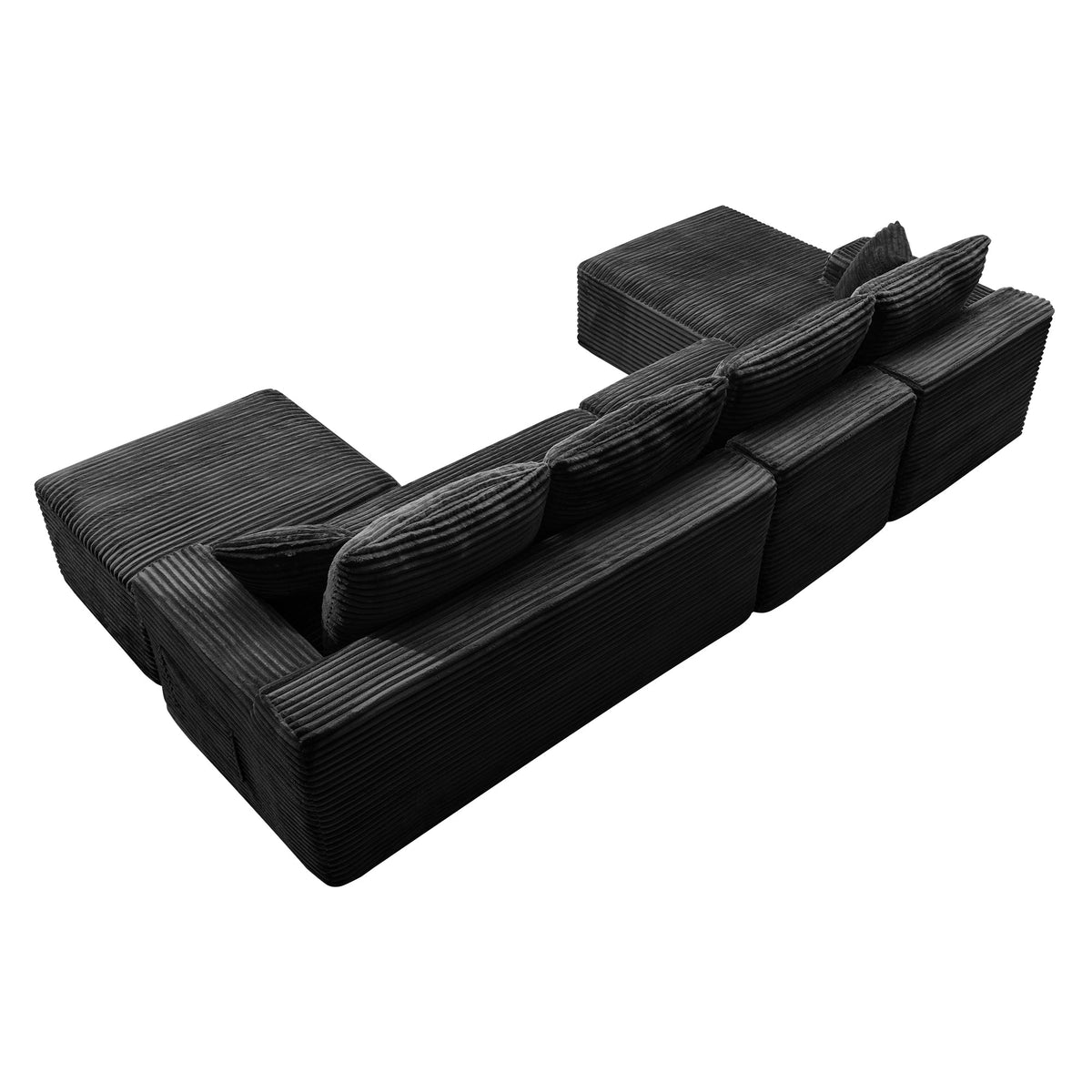 135.4" Upholstered Sectional Sofa, Corduroy Modular Floor Sofa with 2 Accent Pillows for Living Room - Sonkuki