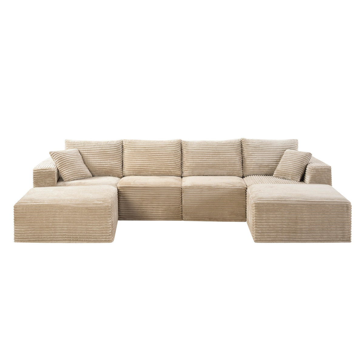 135.4" Upholstered Sectional Sofa, Corduroy Modular Floor Sofa with 2 Accent Pillows for Living Room - Sonkuki