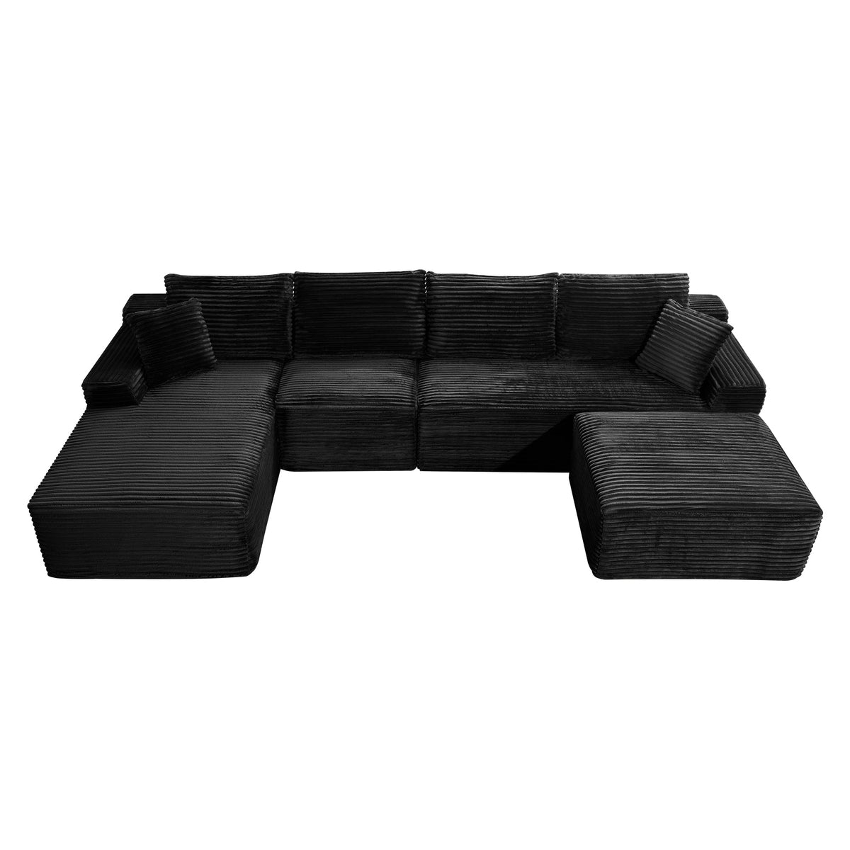 135.4" Upholstered Sectional Sofa, Corduroy Modular Floor Sofa with 2 Accent Pillows for Living Room - Sonkuki