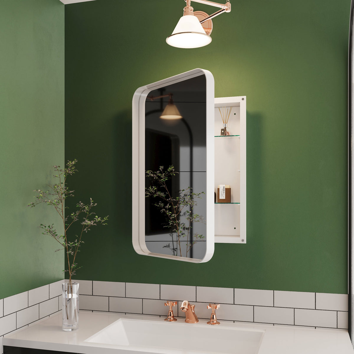 16x24 Inch Recessed Metal Framed Medicine Cabinet with Mirror - Sonkuki