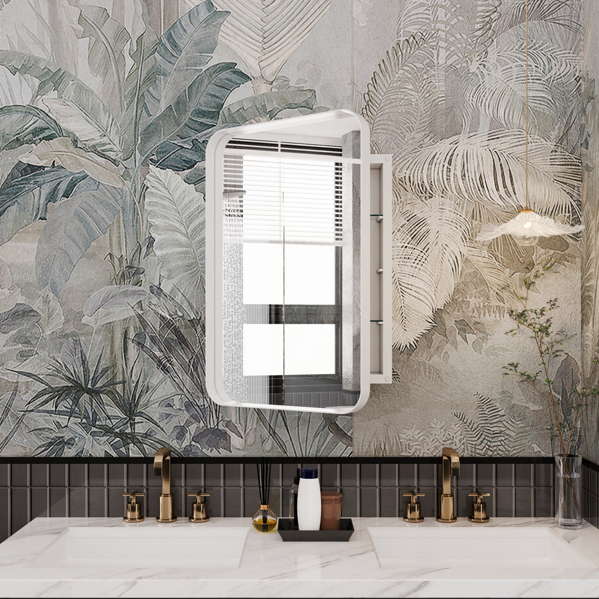 16x24 Inch Recessed Metal Framed Medicine Cabinet with Mirror - Sonkuki