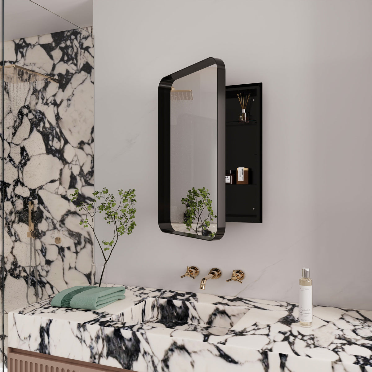16x24 Inch Recessed Metal Framed Medicine Cabinet with Mirror - Sonkuki
