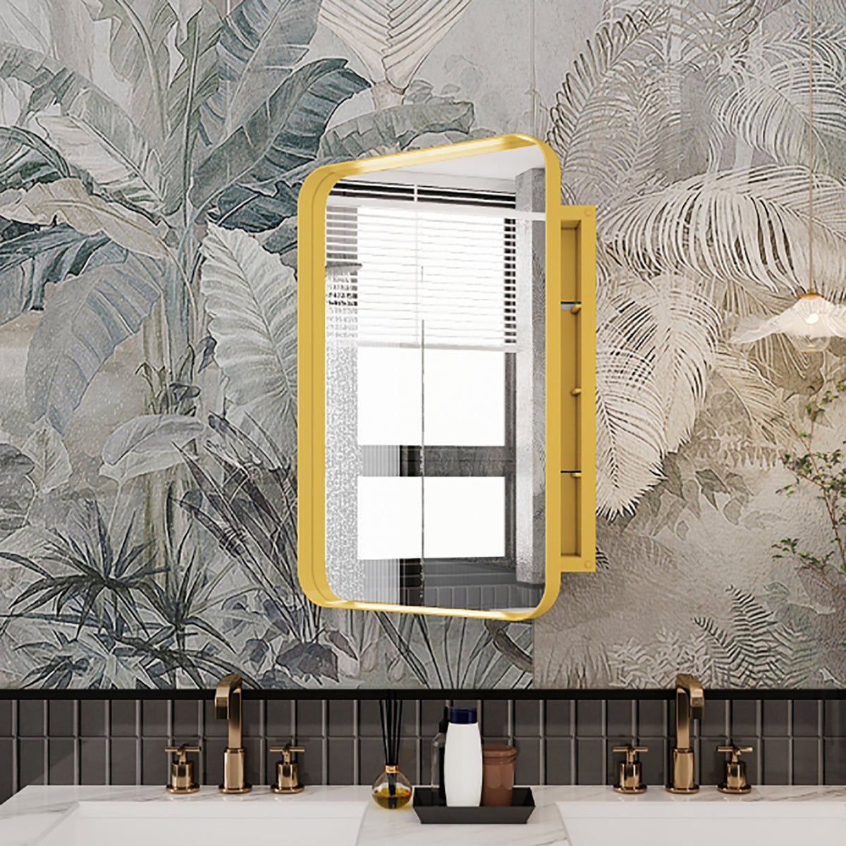 16x24 Inch Recessed Metal Framed Medicine Cabinet with Mirror - Sonkuki
