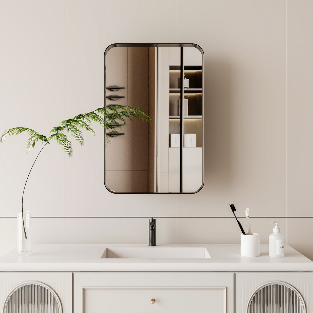 16x24 Inch Recessed Metal Framed Medicine Cabinet with Mirror - Sonkuki