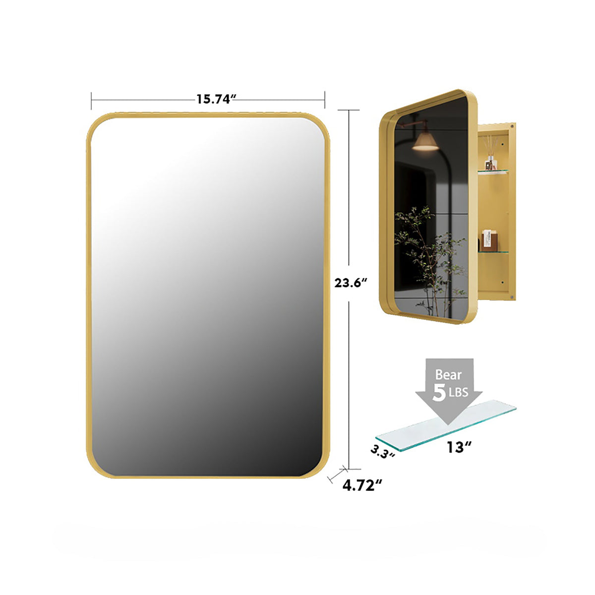 16x24 Inch Recessed Metal Framed Medicine Cabinet with Mirror - Sonkuki