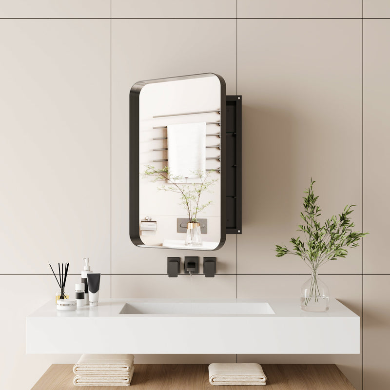 16x24 Inch Recessed Metal Framed Medicine Cabinet with Mirror - Sonkuki