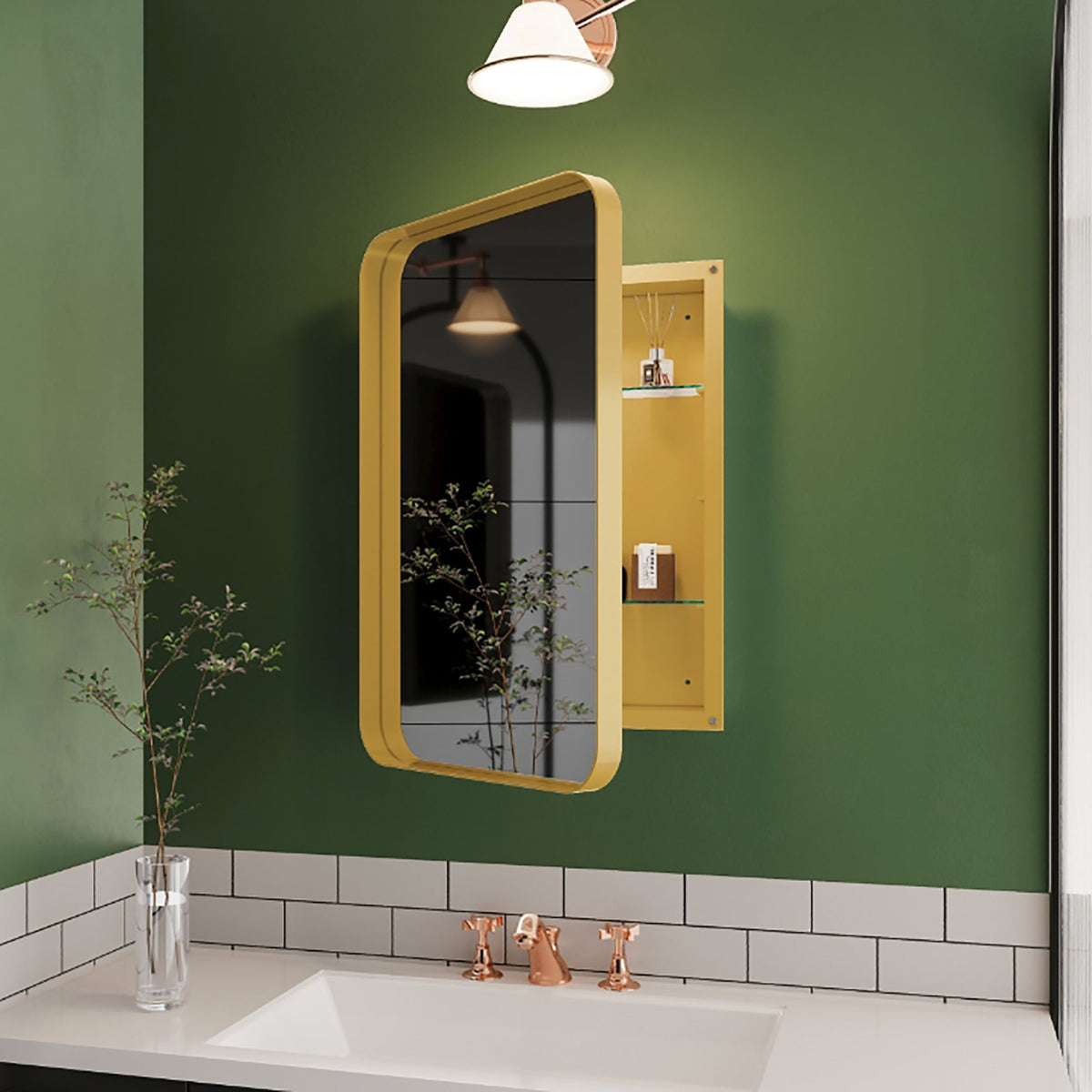 16x24 Inch Recessed Metal Framed Medicine Cabinet with Mirror - Sonkuki